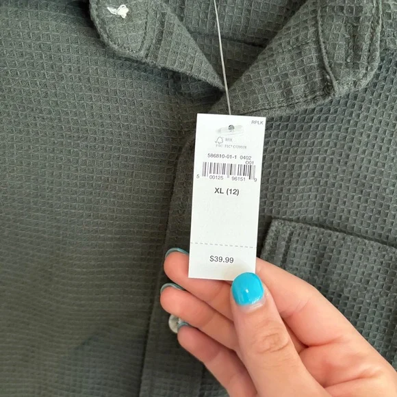 GAP Kids Green Waffle Knit Button Up Shirt - Picture 3 of 4